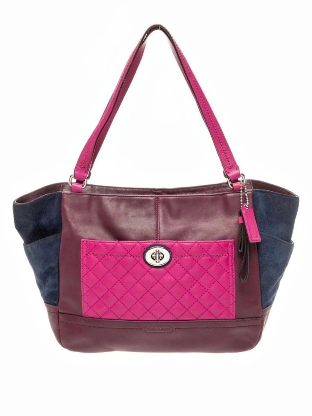 COACH Canyon Quilt Edie Turnlock Shoulder Bag Tote Burgundy & Pink